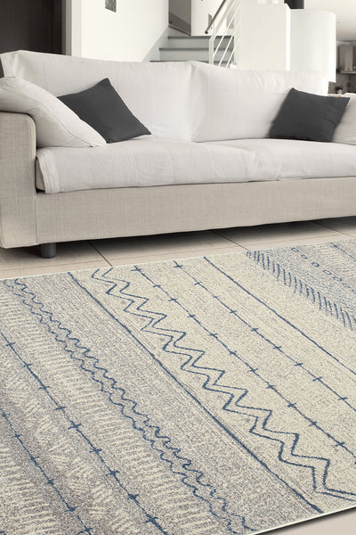 Tappeto stile Tribale CASA - Avorio Blu | Ideale per Soggiorno e Camera da Letto - CarpetLiving