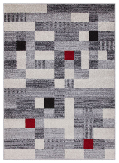 Tappeto Moderno Geometrico CASA - Grigio Rosso | Ideale per Soggiorno e Camera da Letto - CarpetLiving