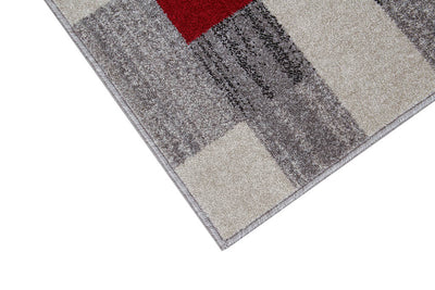 Tappeto Moderno Geometrico CASA - Grigio Rosso | Ideale per Soggiorno e Camera da Letto - CarpetLiving