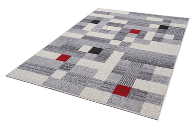 Tappeto Moderno Geometrico CASA - Grigio Rosso | Ideale per Soggiorno e Camera da Letto - CarpetLiving