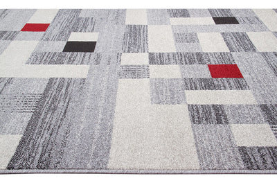Tappeto Moderno Geometrico CASA - Grigio Rosso | Ideale per Soggiorno e Camera da Letto - CarpetLiving