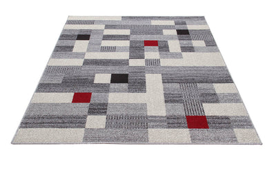 Tappeto Moderno Geometrico CASA - Grigio Rosso | Ideale per Soggiorno e Camera da Letto - CarpetLiving