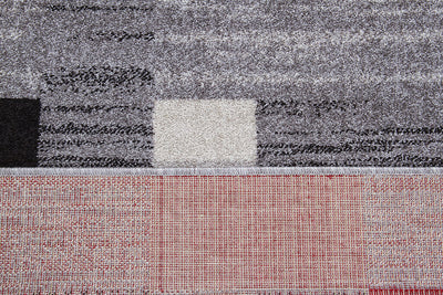 Tappeto Moderno Geometrico CASA - Grigio Rosso | Ideale per Soggiorno e Camera da Letto - CarpetLiving