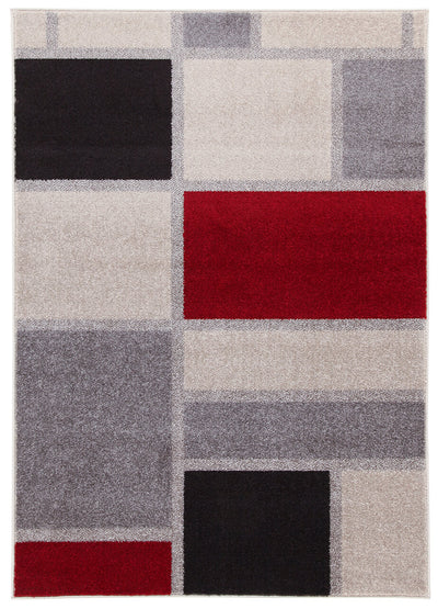 Tappeto Moderno Geometrico Disegno a Blocchi - Rosso e Grigio - CarpetLiving