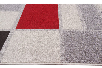 Tappeto Moderno Geometrico Disegno a Blocchi - Rosso e Grigio - CarpetLiving