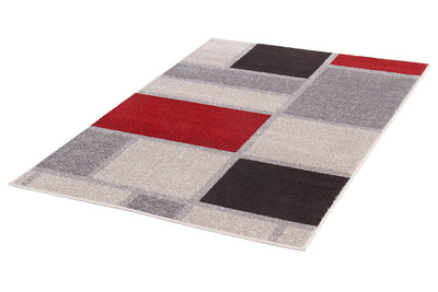Tappeto Moderno Geometrico Disegno a Blocchi - Rosso e Grigio - CarpetLiving
