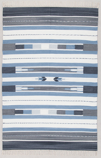Tappeto Kilim DURRIE in Cotone - uso Doubleface - Blu e Bianco | Ideale per Bagno e Cucina - CarpetLiving