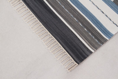Tappeto Kilim DURRIE in Cotone - uso Doubleface - Blu e Bianco | Ideale per Bagno e Cucina - CarpetLiving