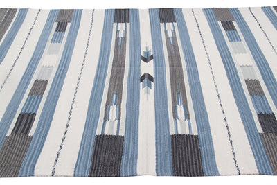 Tappeto Kilim DURRIE in Cotone - uso Doubleface - Blu e Bianco | Ideale per Bagno e Cucina - CarpetLiving