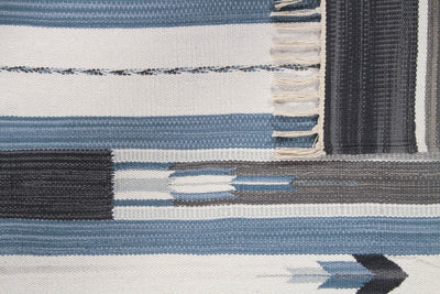 Tappeto Kilim DURRIE in Cotone - uso Doubleface - Blu e Bianco | Ideale per Bagno e Cucina - CarpetLiving