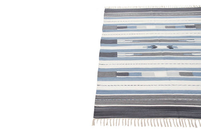 Tappeto Kilim DURRIE in Cotone - uso Doubleface - Blu e Bianco | Ideale per Bagno e Cucina - CarpetLiving