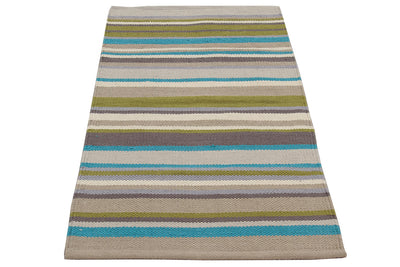 Tappeto in Cotone Lavabile in Lavatrice - Tessuto a mano - Casablanca Stripes Verde | Ideale per Cucina e Bagno - CarpetLiving