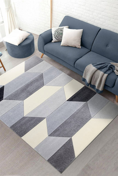 Tappeto Moderno Carve Geometrico a Blocchi - Bianco e Grigio - Antiscivolo - Ideale per Soggiorno, Camera da Letto, Sala da Pranzo - CarpetLiving