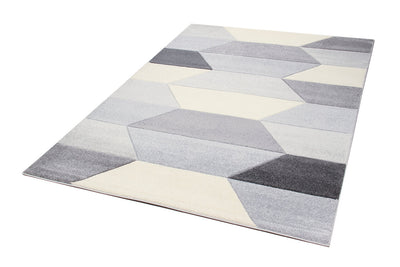 Tappeto Moderno Carve Geometrico a Blocchi - Bianco e Grigio - Antiscivolo - Ideale per Soggiorno, Camera da Letto, Sala da Pranzo - CarpetLiving