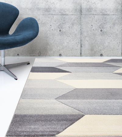Tappeto Moderno Carve Geometrico a Blocchi - Bianco e Grigio - Antiscivolo - Ideale per Soggiorno, Camera da Letto, Sala da Pranzo - CarpetLiving