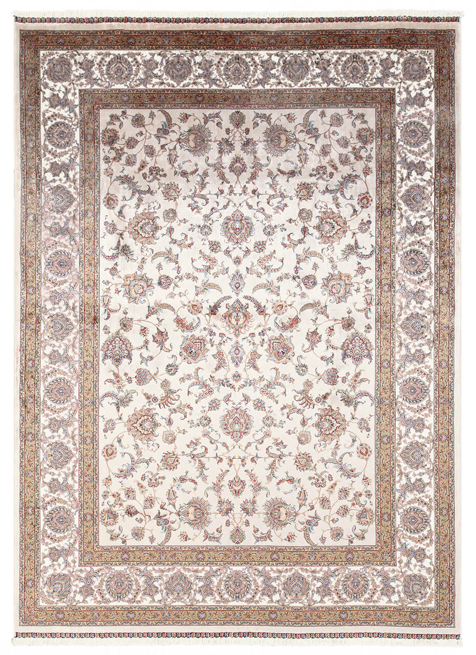 Tappeto Stile Orientale Qoum Shah - Effetto Seta - Disegno Classico - Crema Rose