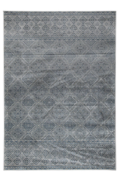 Tappeto Stile Vintage Etnico Celestine Blu, Grigio in Viscosa - Disegno Classico Orientale | Ideale per Soggiorno, Camera da Letto - CarpetLiving