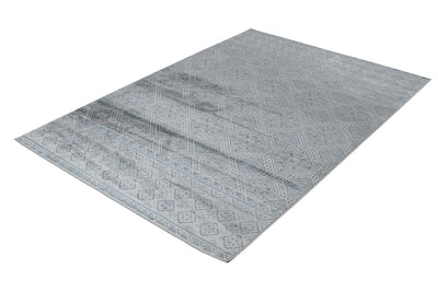 Tappeto Stile Vintage Etnico Celestine Blu, Grigio in Viscosa - Disegno Classico Orientale | Ideale per Soggiorno, Camera da Letto - CarpetLiving