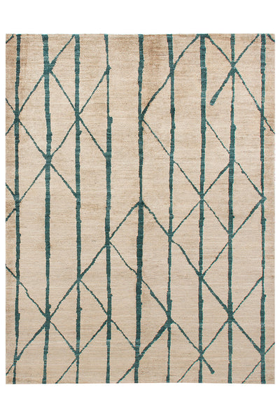 Tappeto Berbero Moderno in pura Lana Bianco Verde fatto a mano - Design Esclusivo Elegante - CarpetLiving