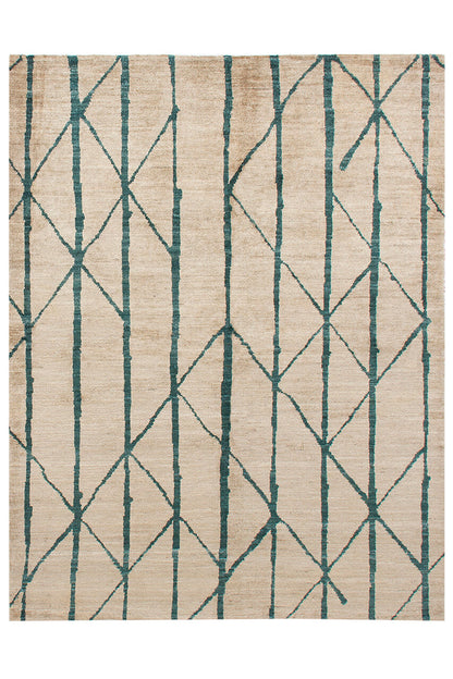 Tappeto Berbero Moderno in pura Lana Bianco Verde fatto a mano - Design Esclusivo Elegante