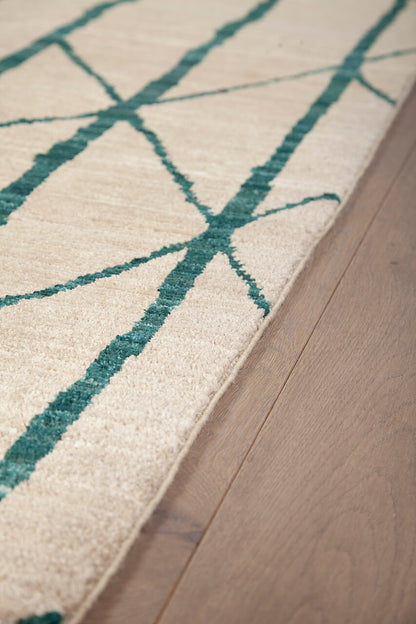 Tappeto Berbero Moderno in pura Lana Bianco Verde fatto a mano - Design Esclusivo Elegante