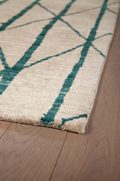 Tappeto Berbero Moderno in pura Lana Bianco Verde fatto a mano - Design Esclusivo Elegante