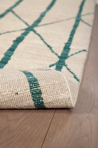 Tappeto Berbero Moderno in pura Lana Bianco Verde fatto a mano - Design Esclusivo Elegante