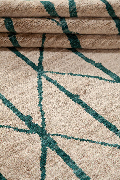 Tappeto Berbero Moderno in pura Lana Bianco Verde fatto a mano - Design Esclusivo Elegante