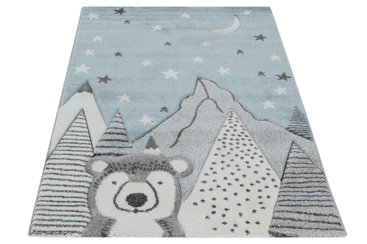 Tappeto Blu per Bambini Orso Polare - Premium Nordic - Ideale per Cameretta - tappeto sicuro e certificato