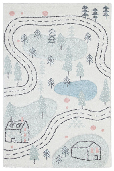 Tappeto Bianco per Bambini Disegno Stradine Case - Premium Nordic - Ideale per Cameretta - tappeto sicuro e certificato - CarpetLiving