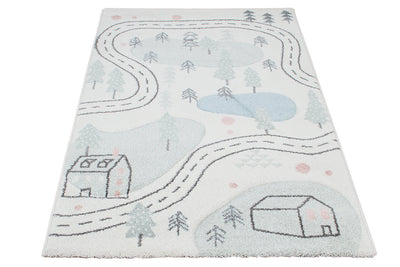 Tappeto Bianco per Bambini Disegno Stradine Case - Premium Nordic - Ideale per Cameretta - tappeto sicuro e certificato - CarpetLiving