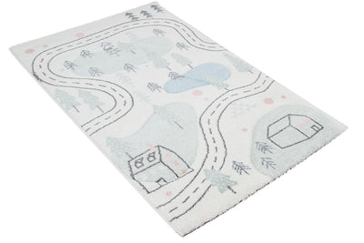 Tappeto Bianco per Bambini Disegno Stradine Case - Premium Nordic - Ideale per Cameretta - tappeto sicuro e certificato - CarpetLiving