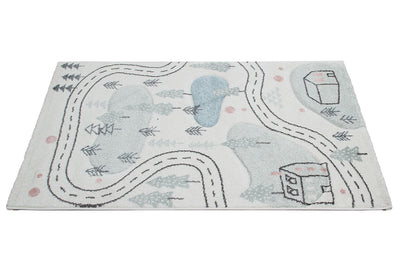 Tappeto Bianco per Bambini Disegno Stradine Case - Premium Nordic - Ideale per Cameretta - tappeto sicuro e certificato - CarpetLiving