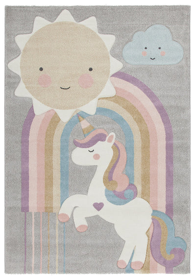 Tappeto per Bambini con Unicorno - Grigio Rosa Multicolore - Tappeto sicuro e certificato. - CarpetLiving