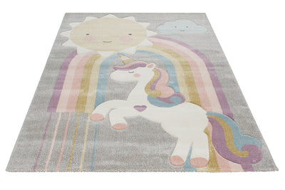 Tappeto per Bambini con Unicorno - Grigio Rosa Multicolore - Tappeto sicuro e certificato. - CarpetLiving