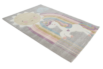 Tappeto per Bambini con Unicorno - Grigio Rosa Multicolore - Tappeto sicuro e certificato. - CarpetLiving