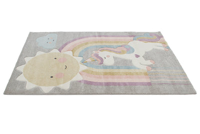 Tappeto per Bambini con Unicorno - Grigio Rosa Multicolore - Tappeto sicuro e certificato. - CarpetLiving