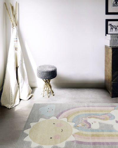 Tappeto per Bambini con Unicorno - Grigio Rosa Multicolore - Tappeto sicuro e certificato. - CarpetLiving