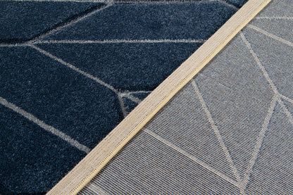Tappeto Moderno Blu - Handcarved L Navy - Antiscivolo | Design Contemporaneo - Ideale per ogni ambiente