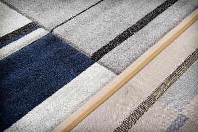 Tappeto Moderno Ray Geometrico - Grigio Blu - Antiscivolo | Ideale per Soggiorno, Camera da Letto, Sala da Pranzo - CarpetLiving