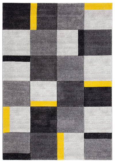 Tappeto Moderno Ray Geometrico a Blocchi - Grigio Giallo - Antiscivolo | Ideale per Soggiorno, Camera da Letto, Sala da Pranzo - CarpetLiving