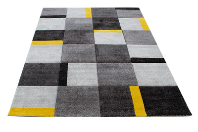 Tappeto Moderno Ray Geometrico a Blocchi - Grigio Giallo - Antiscivolo | Ideale per Soggiorno, Camera da Letto, Sala da Pranzo - CarpetLiving