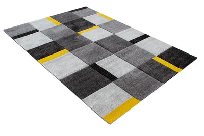 Tappeto Moderno Ray Geometrico a Blocchi - Grigio Giallo - Antiscivolo | Ideale per Soggiorno, Camera da Letto, Sala da Pranzo - CarpetLiving