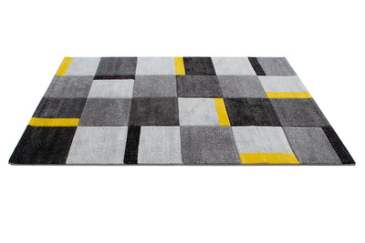 Tappeto Moderno Ray Geometrico a Blocchi - Grigio Giallo - Antiscivolo | Ideale per Soggiorno, Camera da Letto, Sala da Pranzo - CarpetLiving