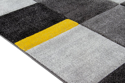 Tappeto Moderno Ray Geometrico a Blocchi - Grigio Giallo - Antiscivolo | Ideale per Soggiorno, Camera da Letto, Sala da Pranzo - CarpetLiving