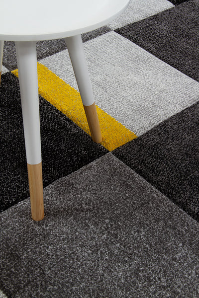 Tappeto Moderno Ray Geometrico a Blocchi - Grigio Giallo - Antiscivolo | Ideale per Soggiorno, Camera da Letto, Sala da Pranzo - CarpetLiving