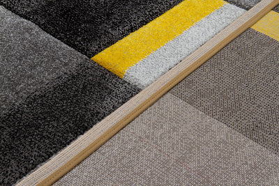 Tappeto Moderno Ray Geometrico a Blocchi - Grigio Giallo - Antiscivolo | Ideale per Soggiorno, Camera da Letto, Sala da Pranzo - CarpetLiving