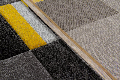 Tappeto Moderno Ray Geometrico a Blocchi - Grigio Giallo - Antiscivolo | Ideale per Soggiorno, Camera da Letto, Sala da Pranzo - CarpetLiving