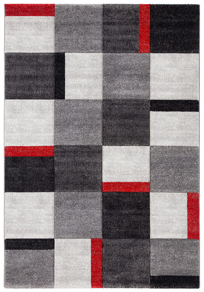 Tappeto Moderno Ray Geometrico a Blocchi - Grigio Rosso - Antiscivolo | Ideale per Soggiorno, Camera da Letto, Sala da Pranzo - CarpetLiving