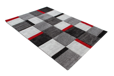 Tappeto Moderno Ray Geometrico a Blocchi - Grigio Rosso - Antiscivolo | Ideale per Soggiorno, Camera da Letto, Sala da Pranzo - CarpetLiving